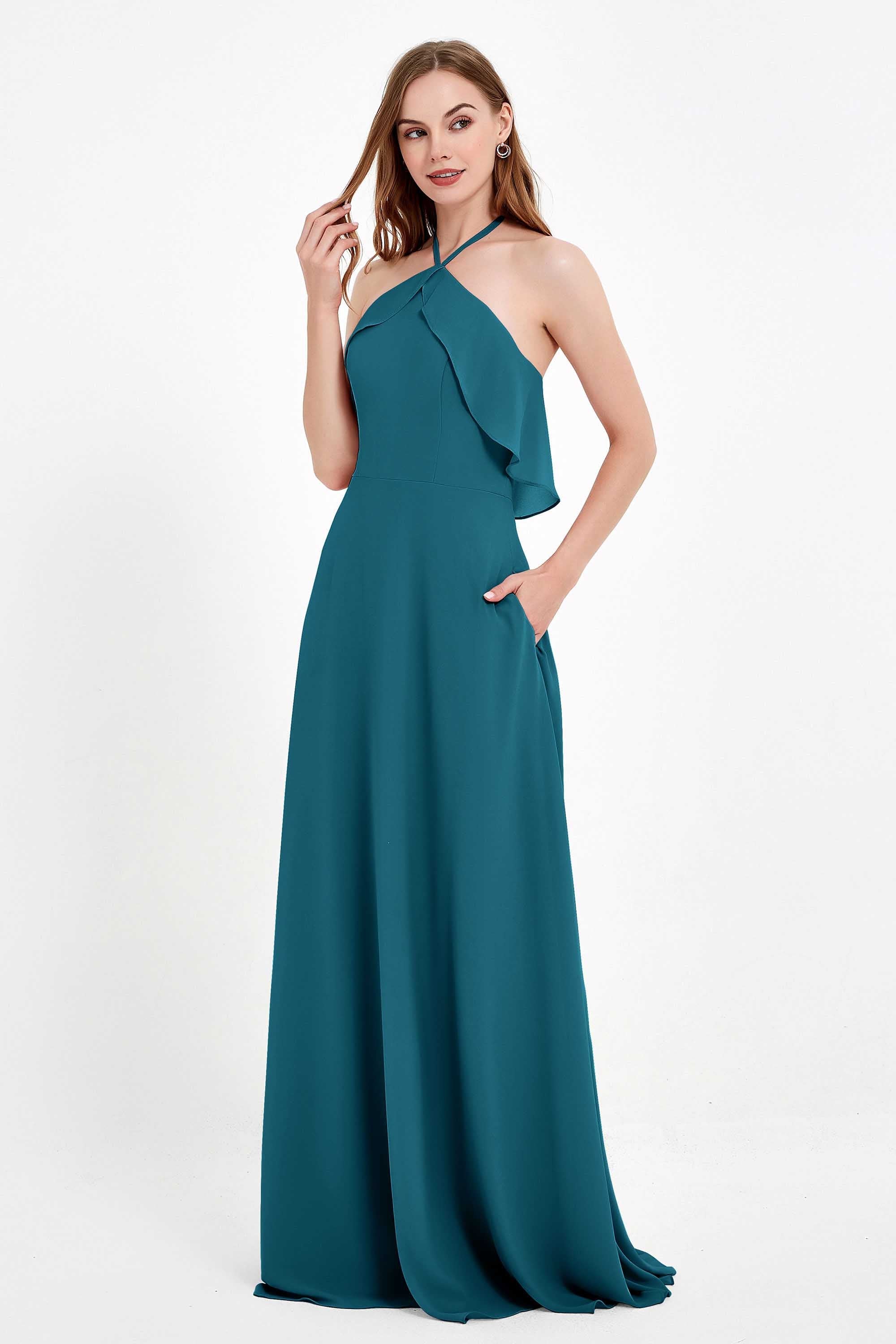 Glamour Chiffon Bridesmaid Dress A Line Sleeveless Ruffles Formal Evening Dresses Gowns