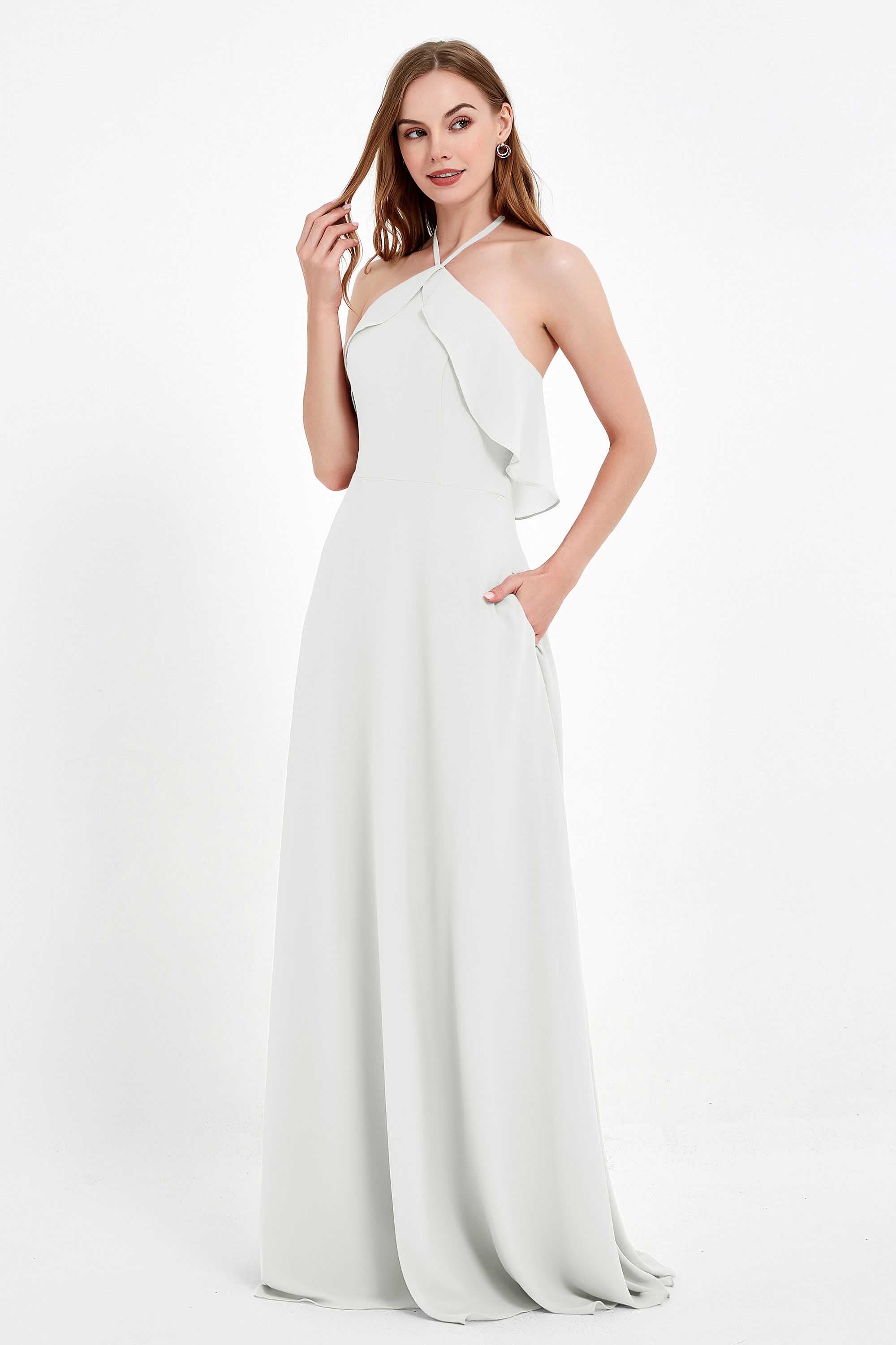 Glamour Chiffon Bridesmaid Dress A Line Sleeveless Ruffles Formal Evening Dresses Gowns