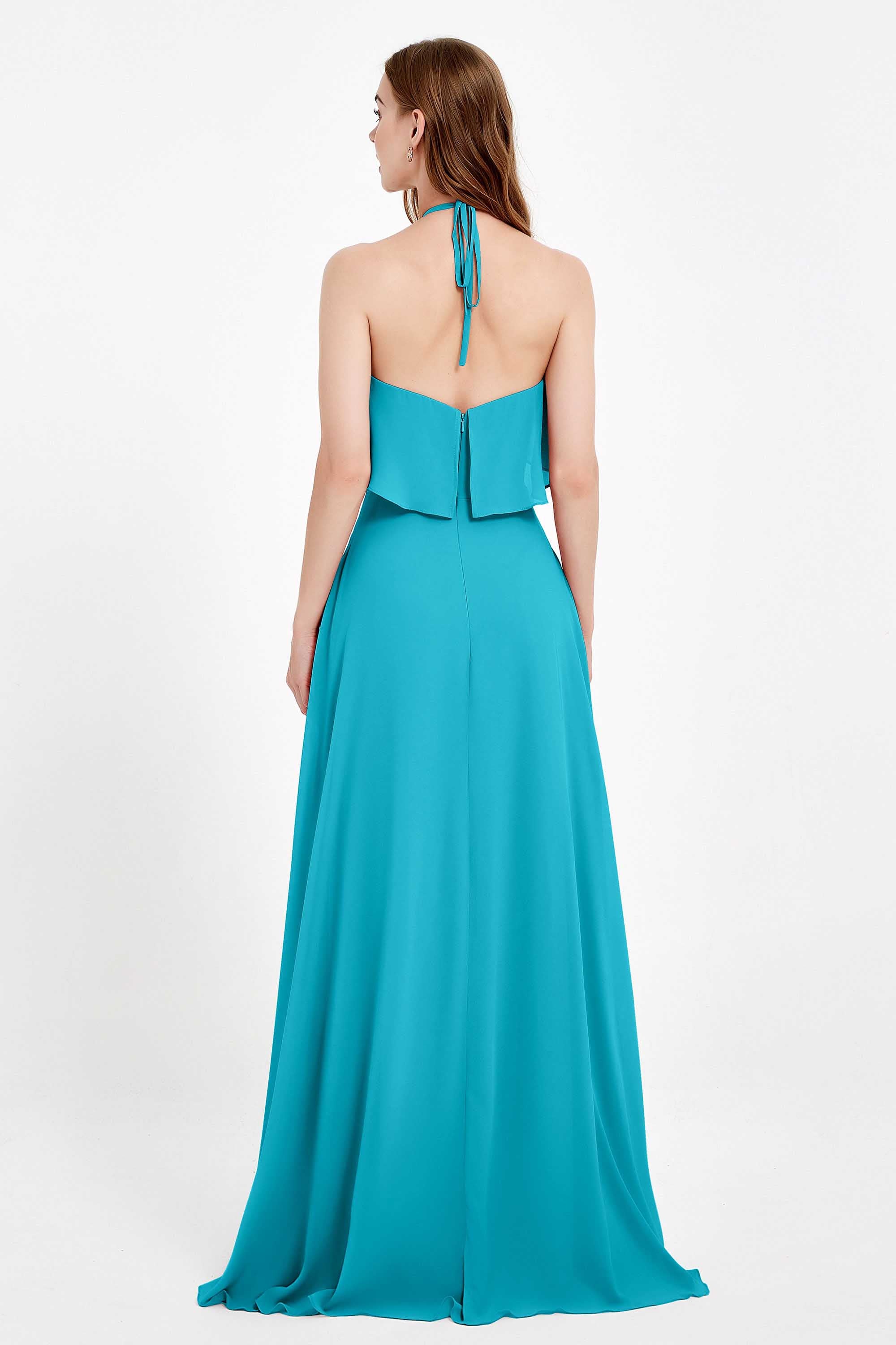Glamour Chiffon Bridesmaid Dress A Line Sleeveless Ruffles Formal Evening Dresses Gowns