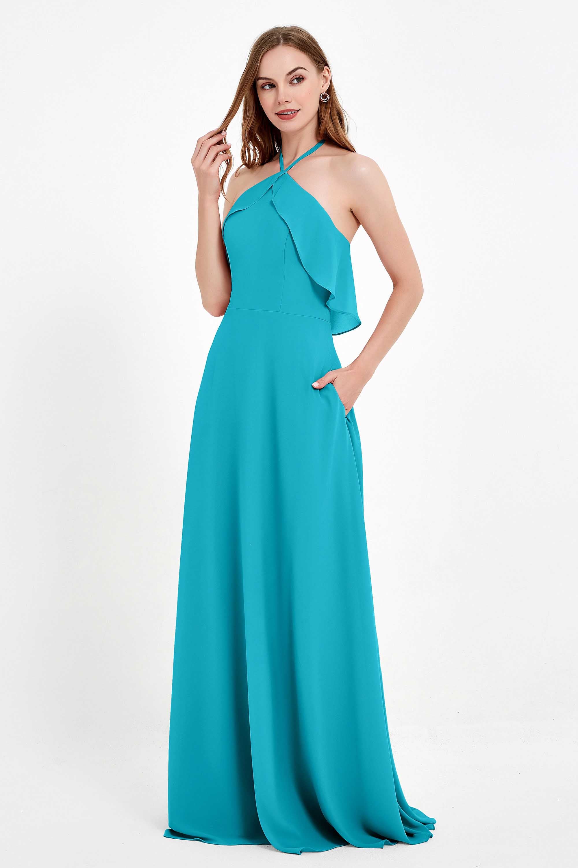 Glamour Chiffon Bridesmaid Dress A Line Sleeveless Ruffles Formal Evening Dresses Gowns