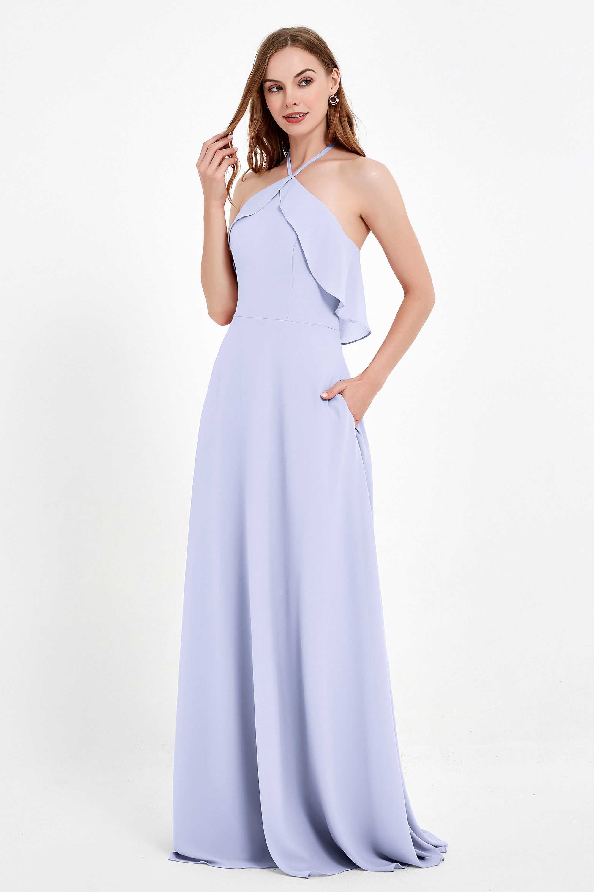 Glamour Chiffon Bridesmaid Dress A Line Sleeveless Ruffles Formal Evening Dresses Gowns