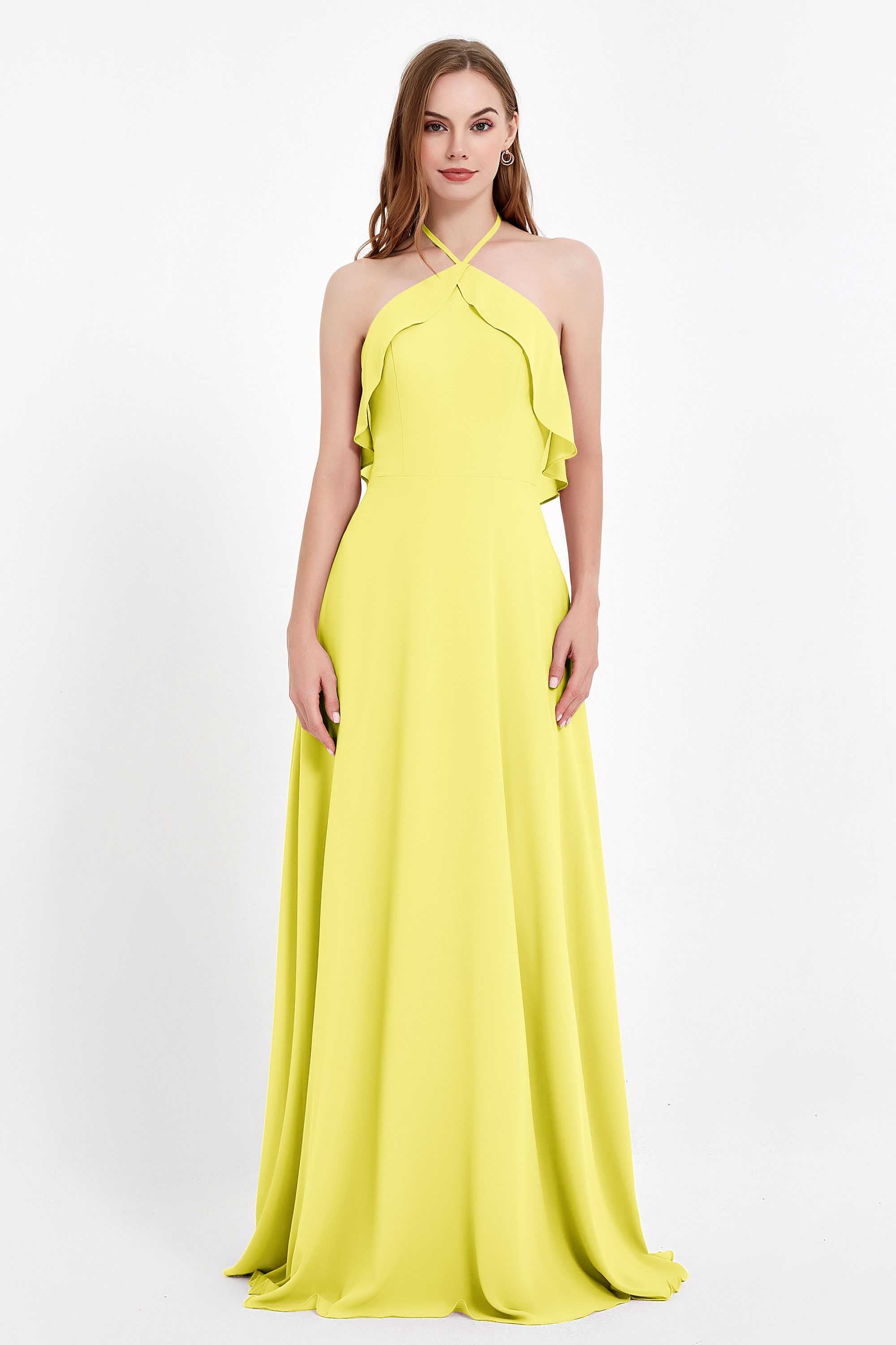 Glamour Chiffon Bridesmaid Dress A Line Sleeveless Ruffles Formal Evening Dresses Gowns