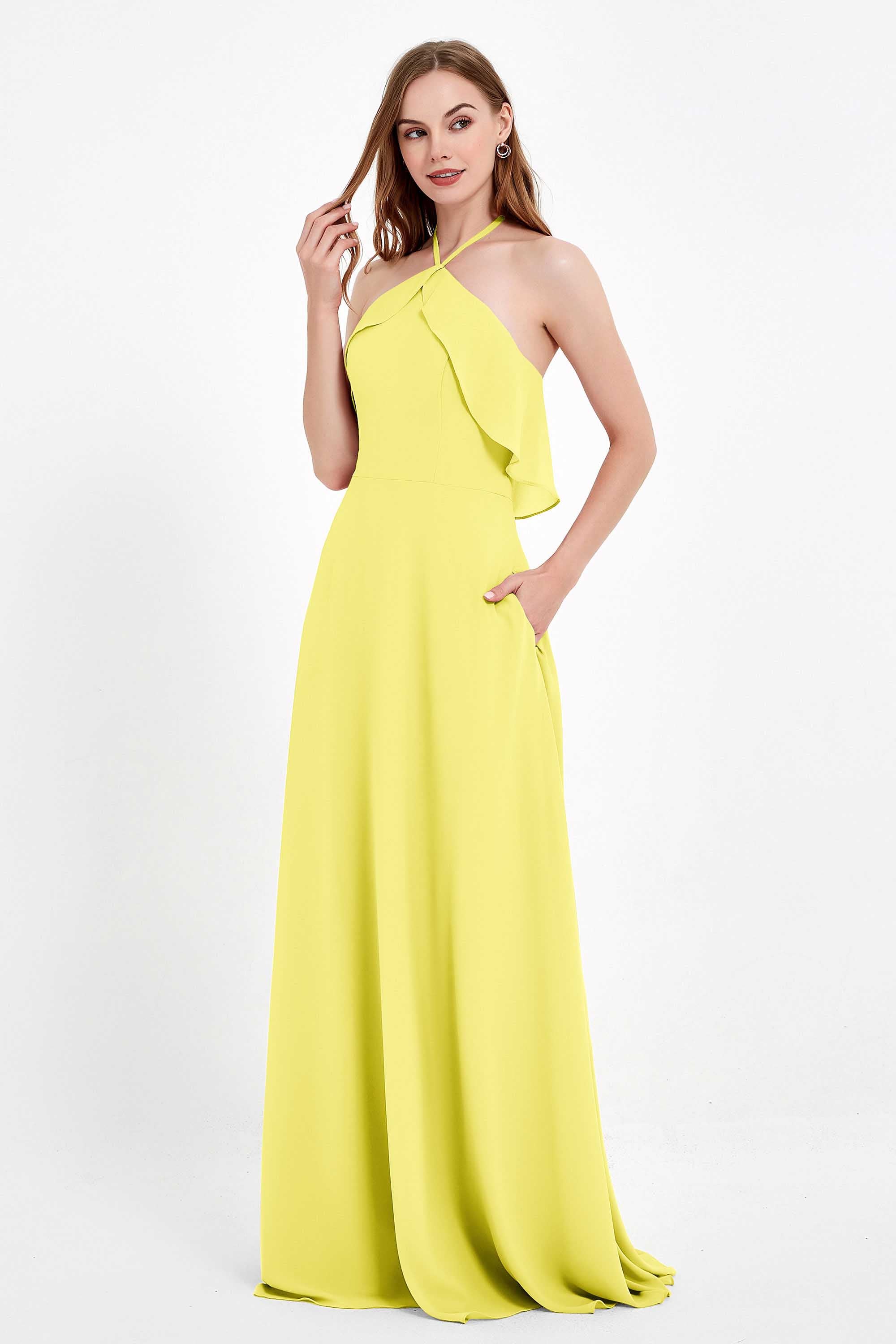Glamour Chiffon Bridesmaid Dress A Line Sleeveless Ruffles Formal Evening Dresses Gowns