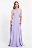 Glamour Chiffon Bridesmaid Dress A Line Sleeveless Ruffles Formal Evening Dresses Gowns