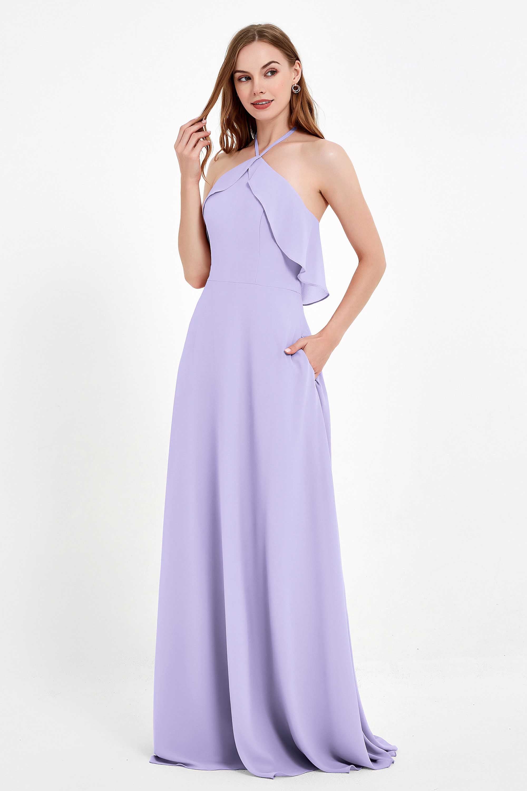 Glamour Chiffon Bridesmaid Dress A Line Sleeveless Ruffles Formal Evening Dresses Gowns