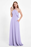 Glamour Chiffon Bridesmaid Dress A Line Sleeveless Ruffles Formal Evening Dresses Gowns