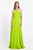 Glamour Chiffon Bridesmaid Dress A Line Sleeveless Ruffles Formal Evening Dresses Gowns