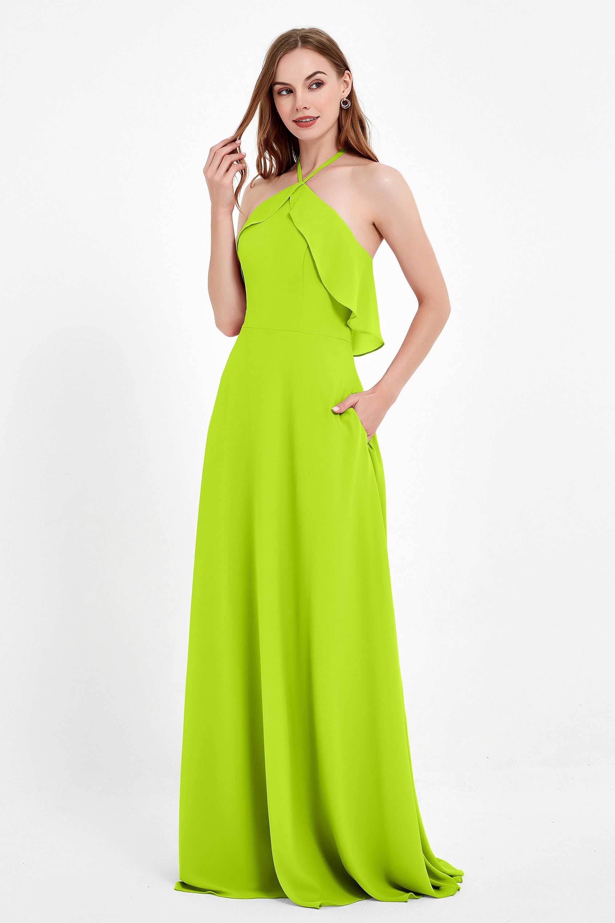Glamour Chiffon Bridesmaid Dress A Line Sleeveless Ruffles Formal Evening Dresses Gowns