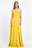 Glamour Chiffon Bridesmaid Dress A Line Sleeveless Ruffles Formal Evening Dresses Gowns