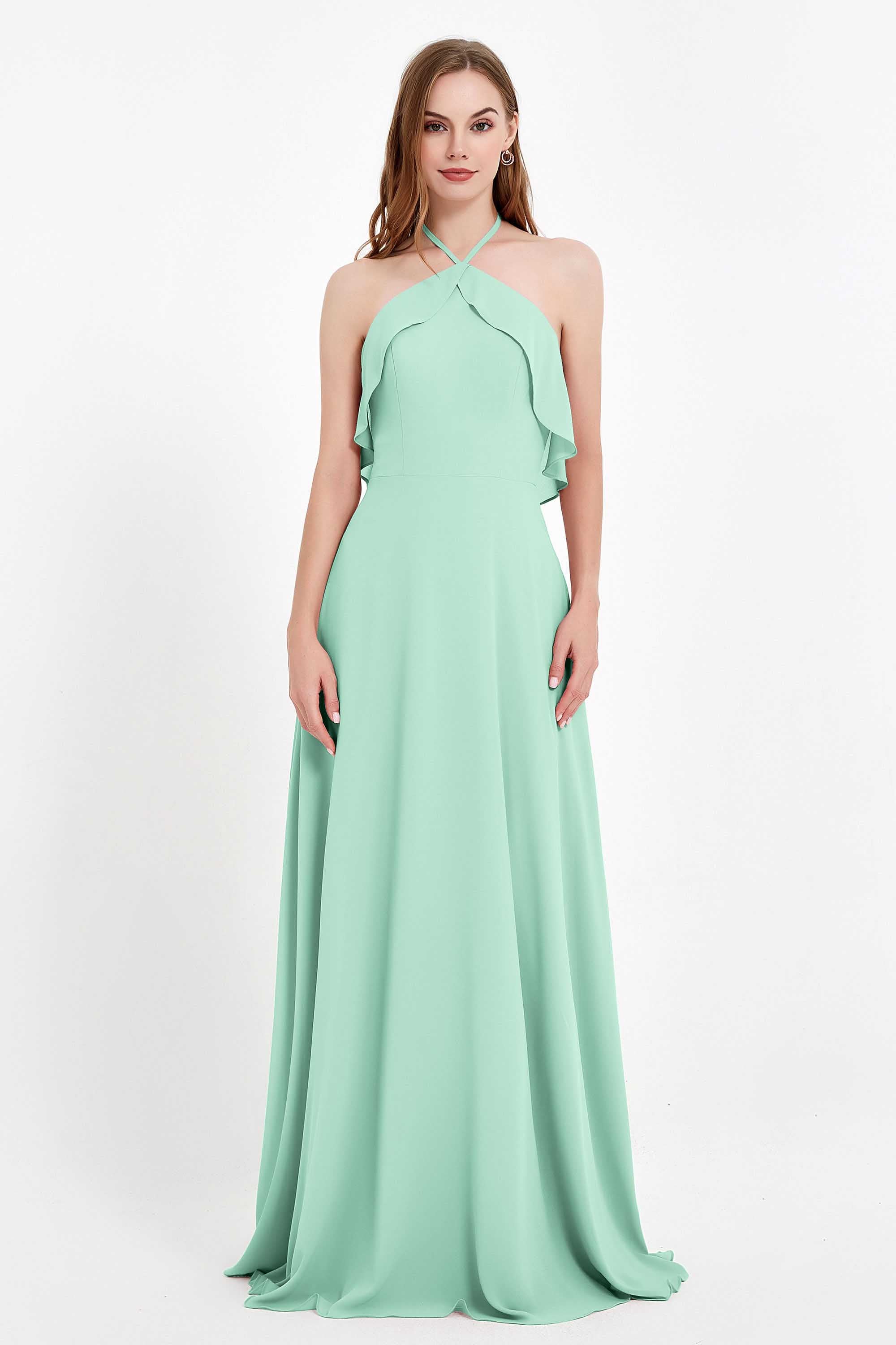 Glamour Chiffon Bridesmaid Dress A Line Sleeveless Ruffles Formal Evening Dresses Gowns