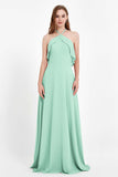 Glamour Chiffon Bridesmaid Dress A Line Sleeveless Ruffles Formal Evening Dresses Gowns