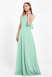 Glamour Chiffon Bridesmaid Dress A Line Sleeveless Ruffles Formal Evening Dresses Gowns