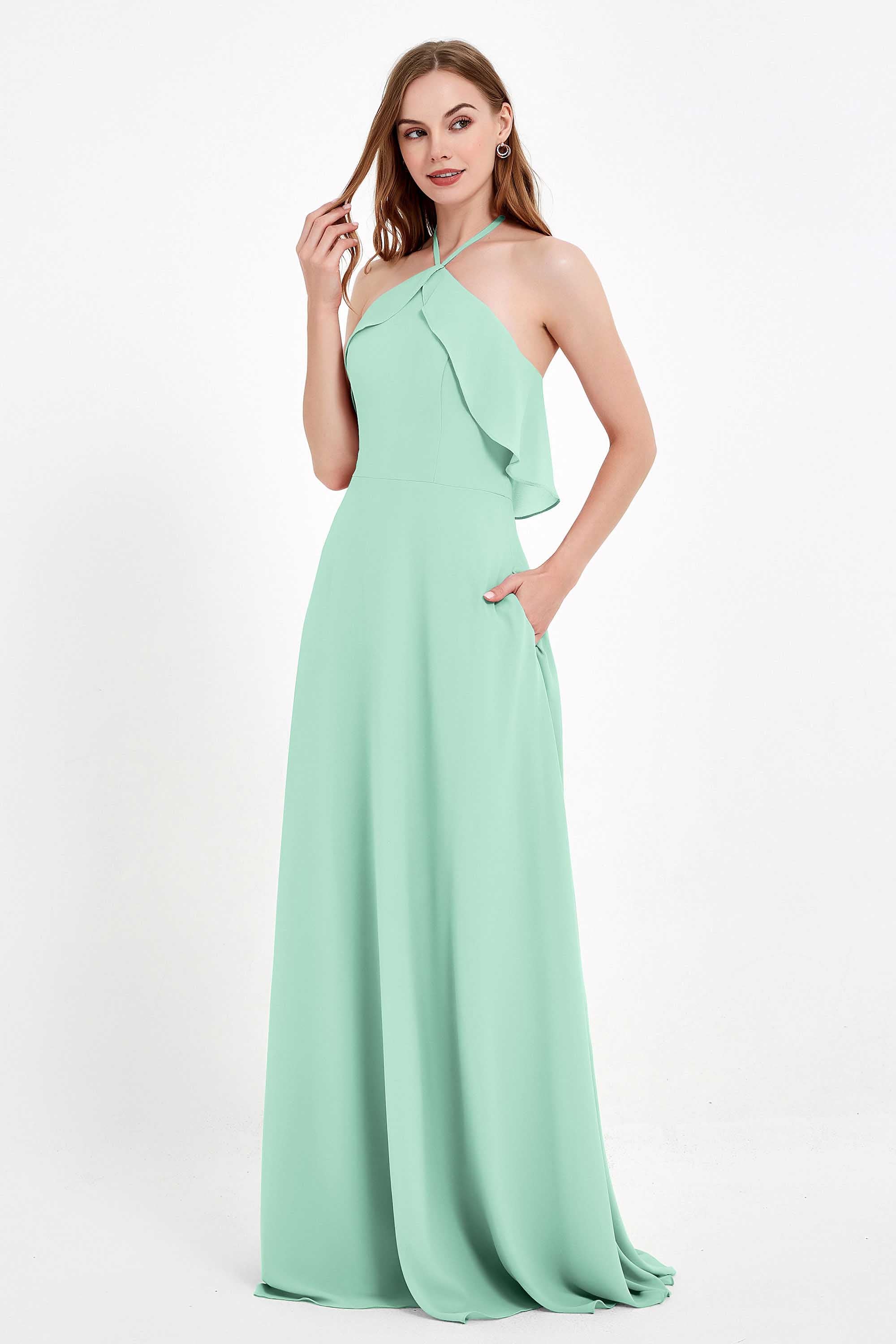 Glamour Chiffon Bridesmaid Dress A Line Sleeveless Ruffles Formal Evening Dresses Gowns