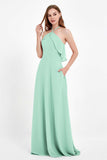 Glamour Chiffon Bridesmaid Dress A Line Sleeveless Ruffles Formal Evening Dresses Gowns