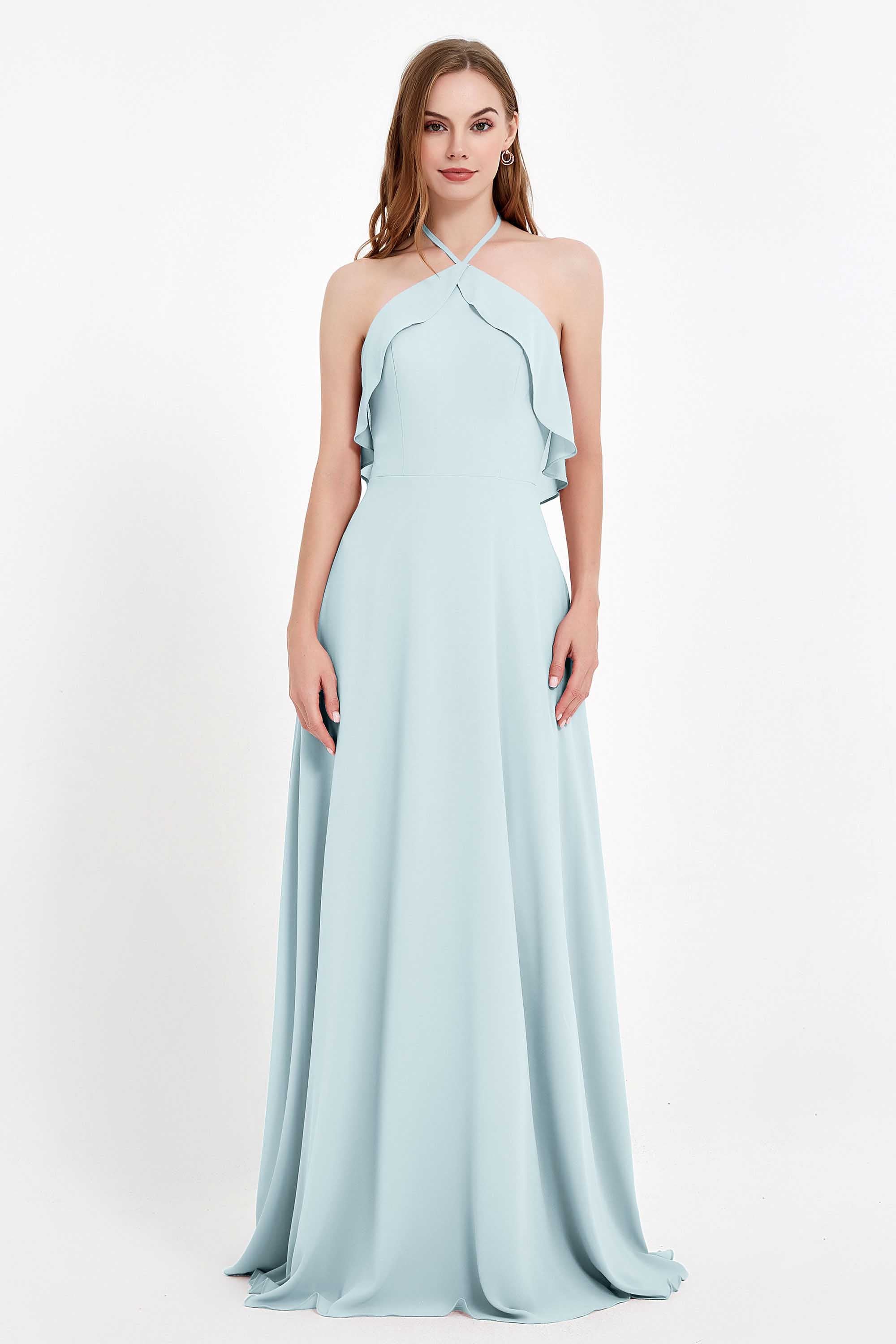 Glamour Chiffon Bridesmaid Dress A Line Sleeveless Ruffles Formal Evening Dresses Gowns