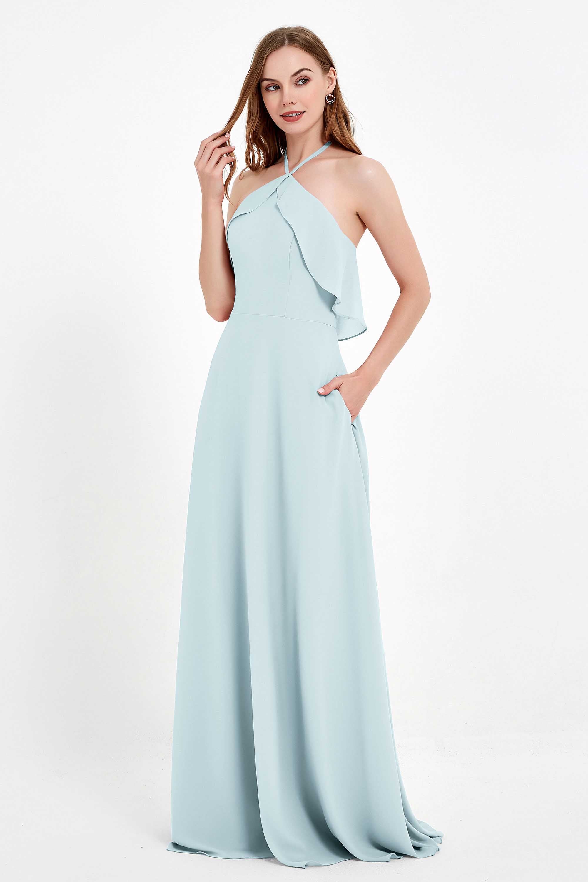 Glamour Chiffon Bridesmaid Dress A Line Sleeveless Ruffles Formal Evening Dresses Gowns