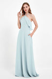 Glamour Chiffon Bridesmaid Dress A Line Sleeveless Ruffles Formal Evening Dresses Gowns