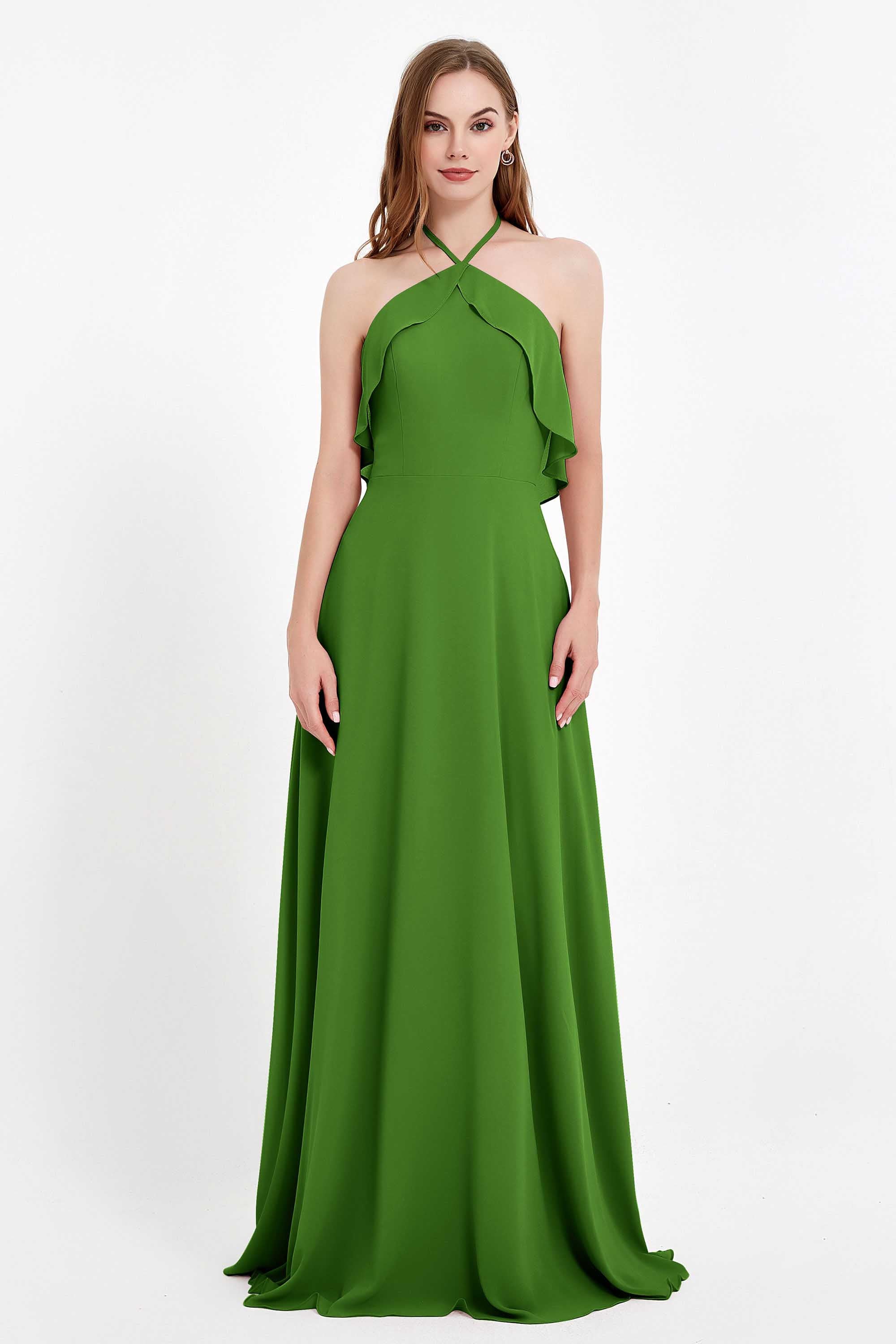 Glamour Chiffon Bridesmaid Dress A Line Sleeveless Ruffles Formal Evening Dresses Gowns