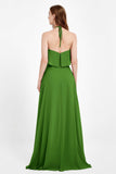 Glamour Chiffon Bridesmaid Dress A Line Sleeveless Ruffles Formal Evening Dresses Gowns