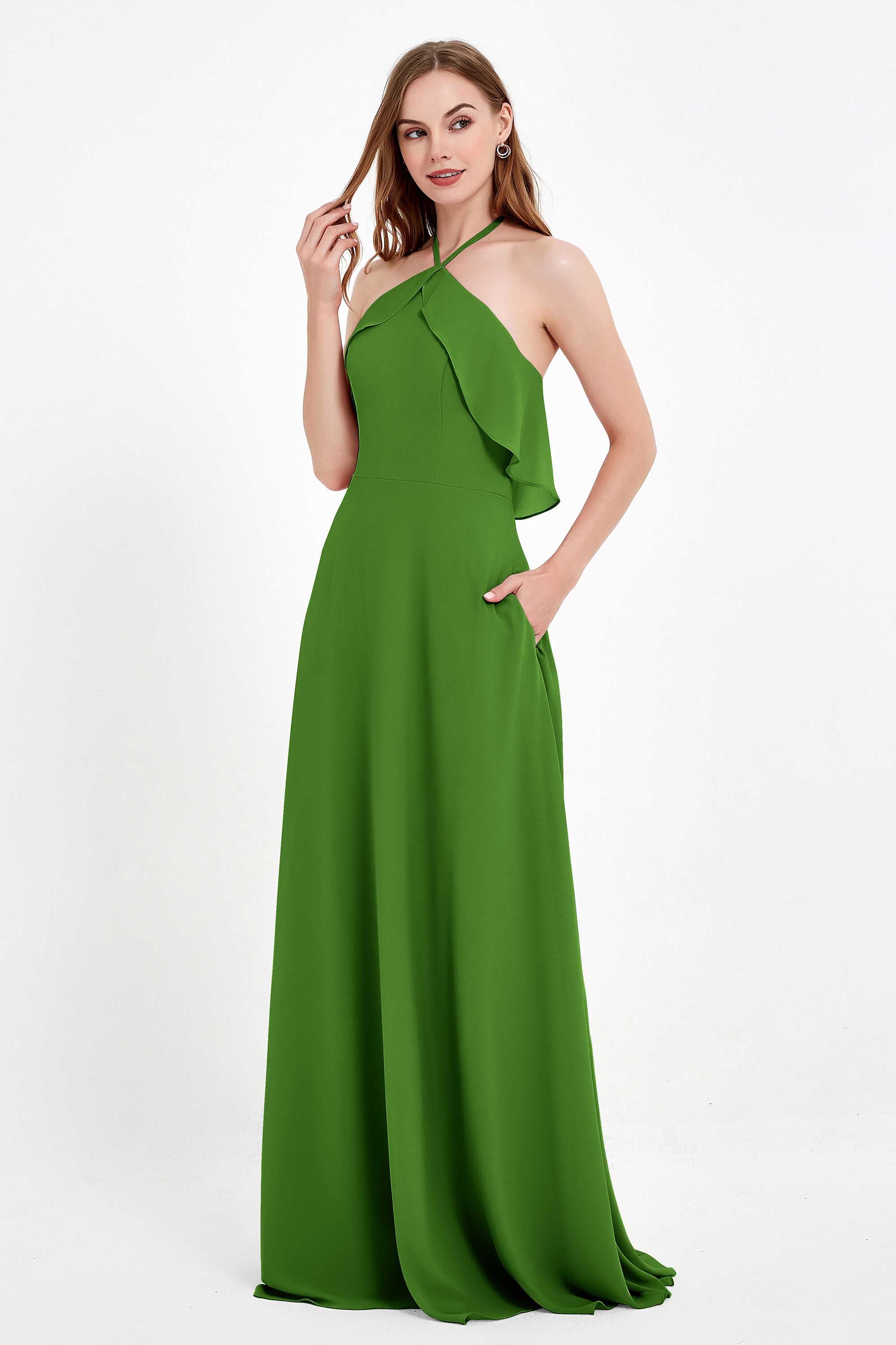 Glamour Chiffon Bridesmaid Dress A Line Sleeveless Ruffles Formal Evening Dresses Gowns