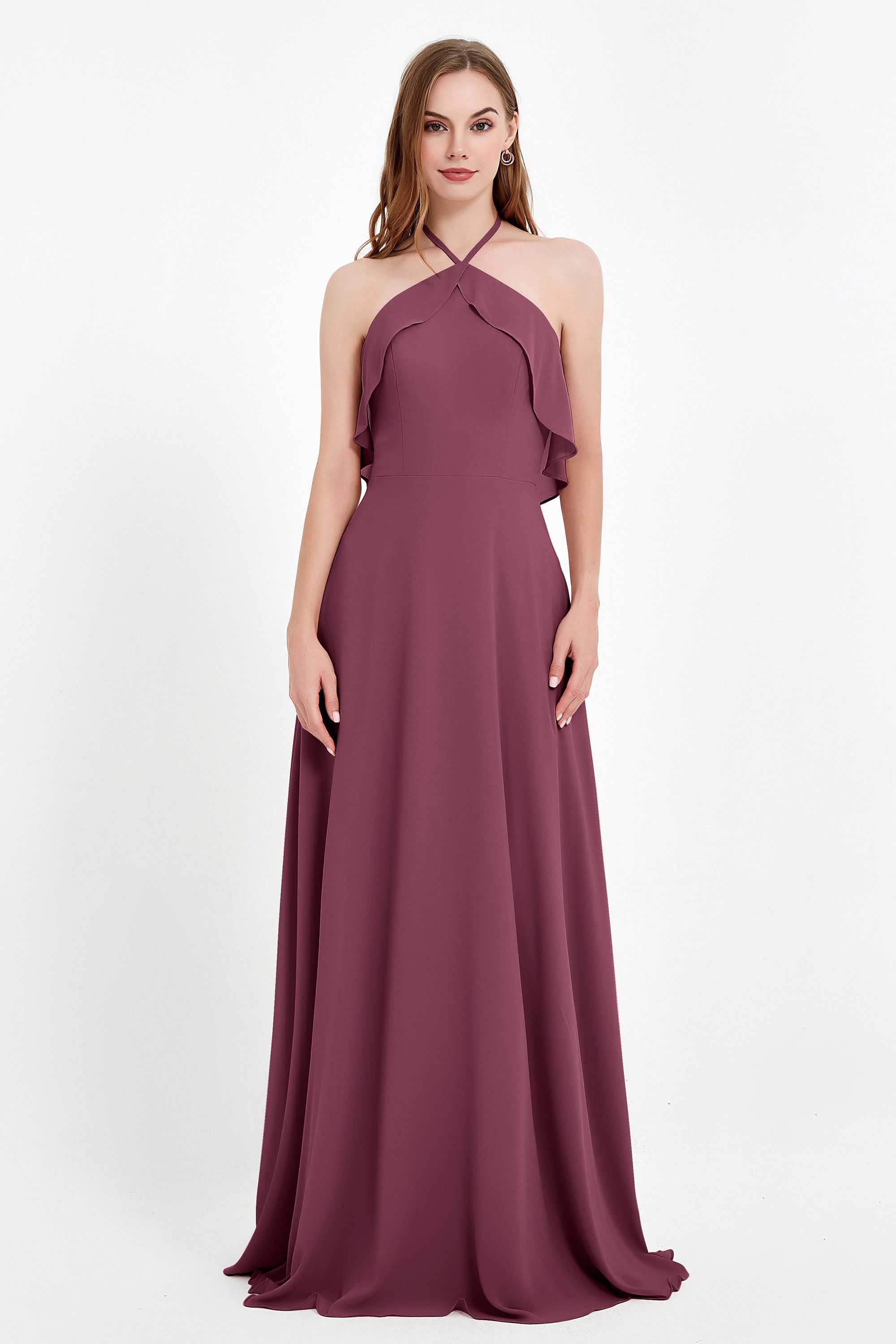 Glamour Chiffon Bridesmaid Dress A Line Sleeveless Ruffles Formal Evening Dresses Gowns