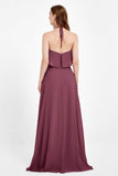 Glamour Chiffon Bridesmaid Dress A Line Sleeveless Ruffles Formal Evening Dresses Gowns