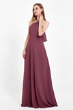 Glamour Chiffon Bridesmaid Dress A Line Sleeveless Ruffles Formal Evening Dresses Gowns