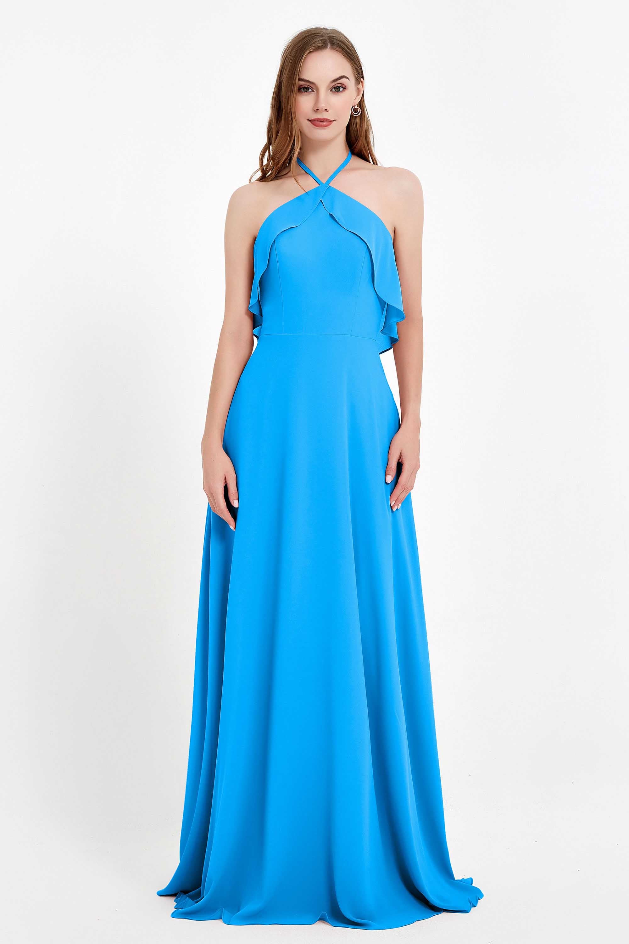 Glamour Chiffon Bridesmaid Dress A Line Sleeveless Ruffles Formal Evening Dresses Gowns