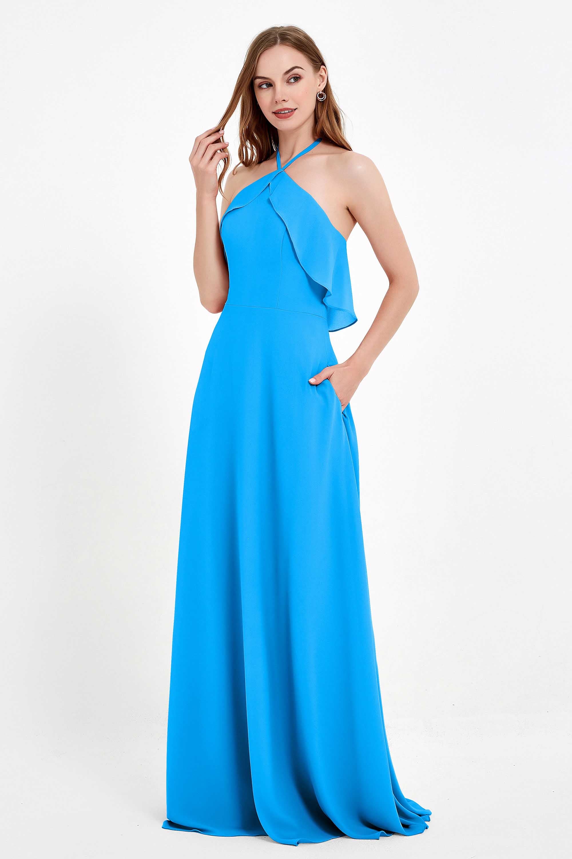 Glamour Chiffon Bridesmaid Dress A Line Sleeveless Ruffles Formal Evening Dresses Gowns