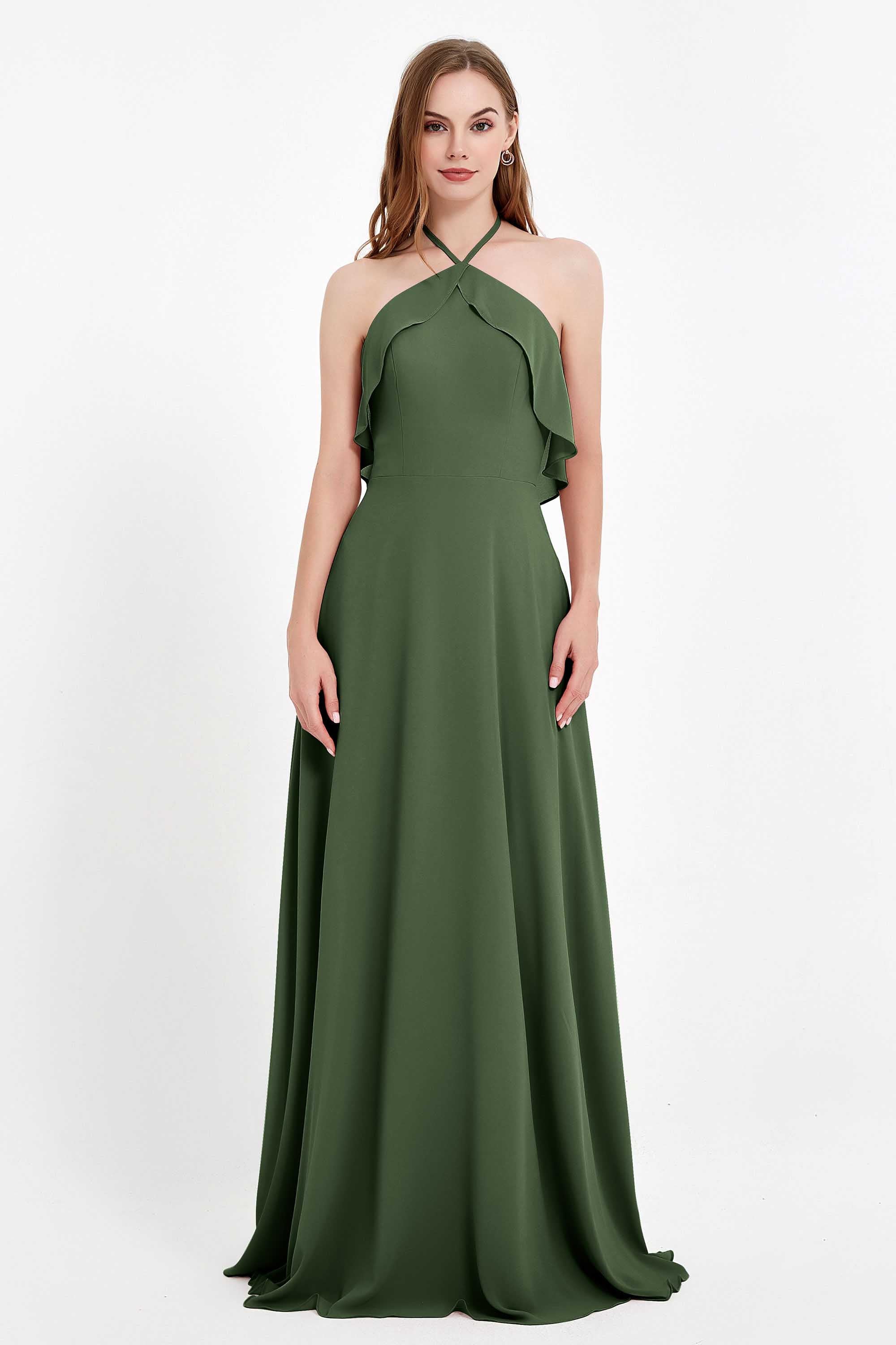 Glamour Chiffon Bridesmaid Dress A Line Sleeveless Ruffles Formal Evening Dresses Gowns