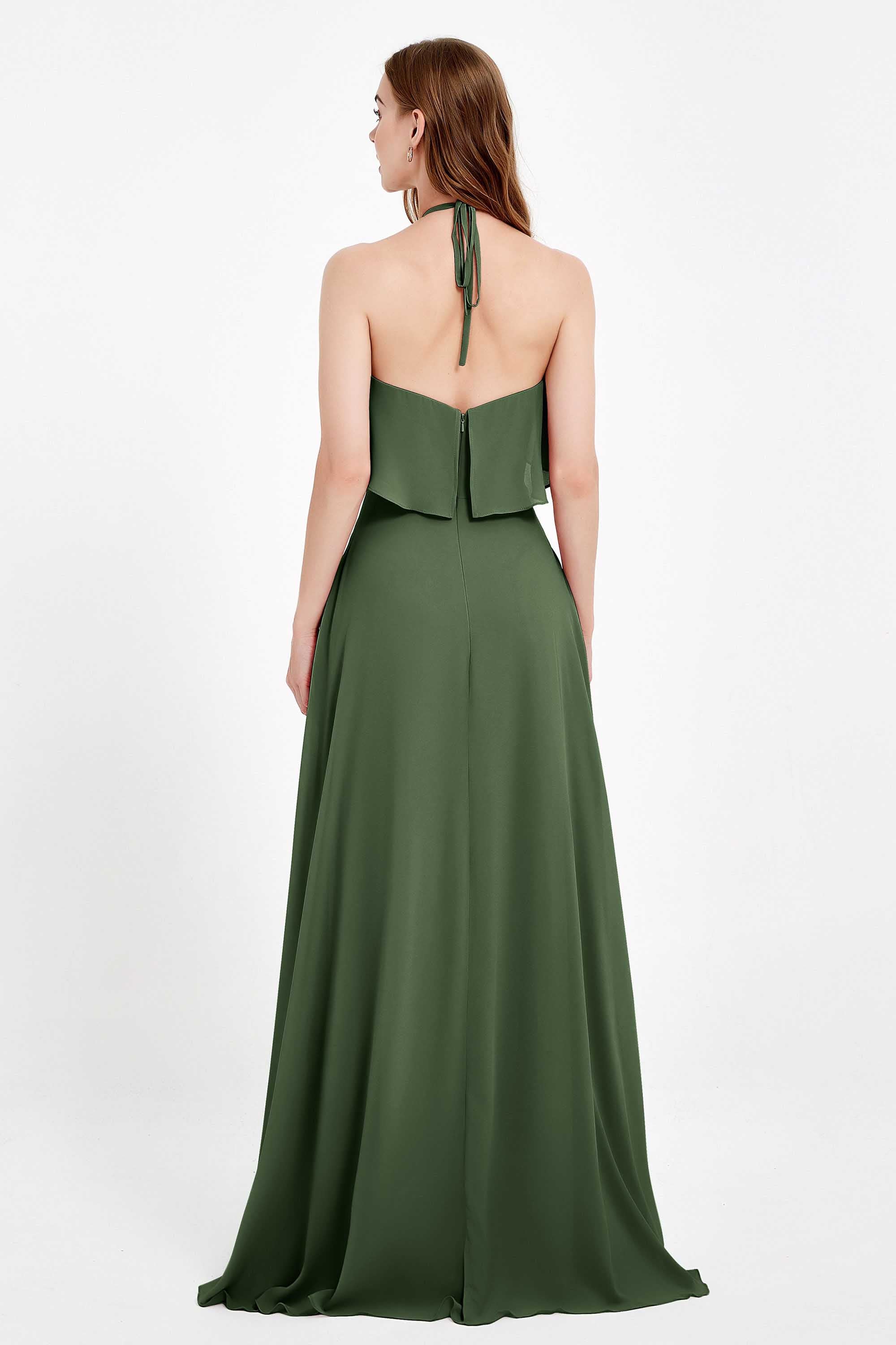 Glamour Chiffon Bridesmaid Dress A Line Sleeveless Ruffles Formal Evening Dresses Gowns