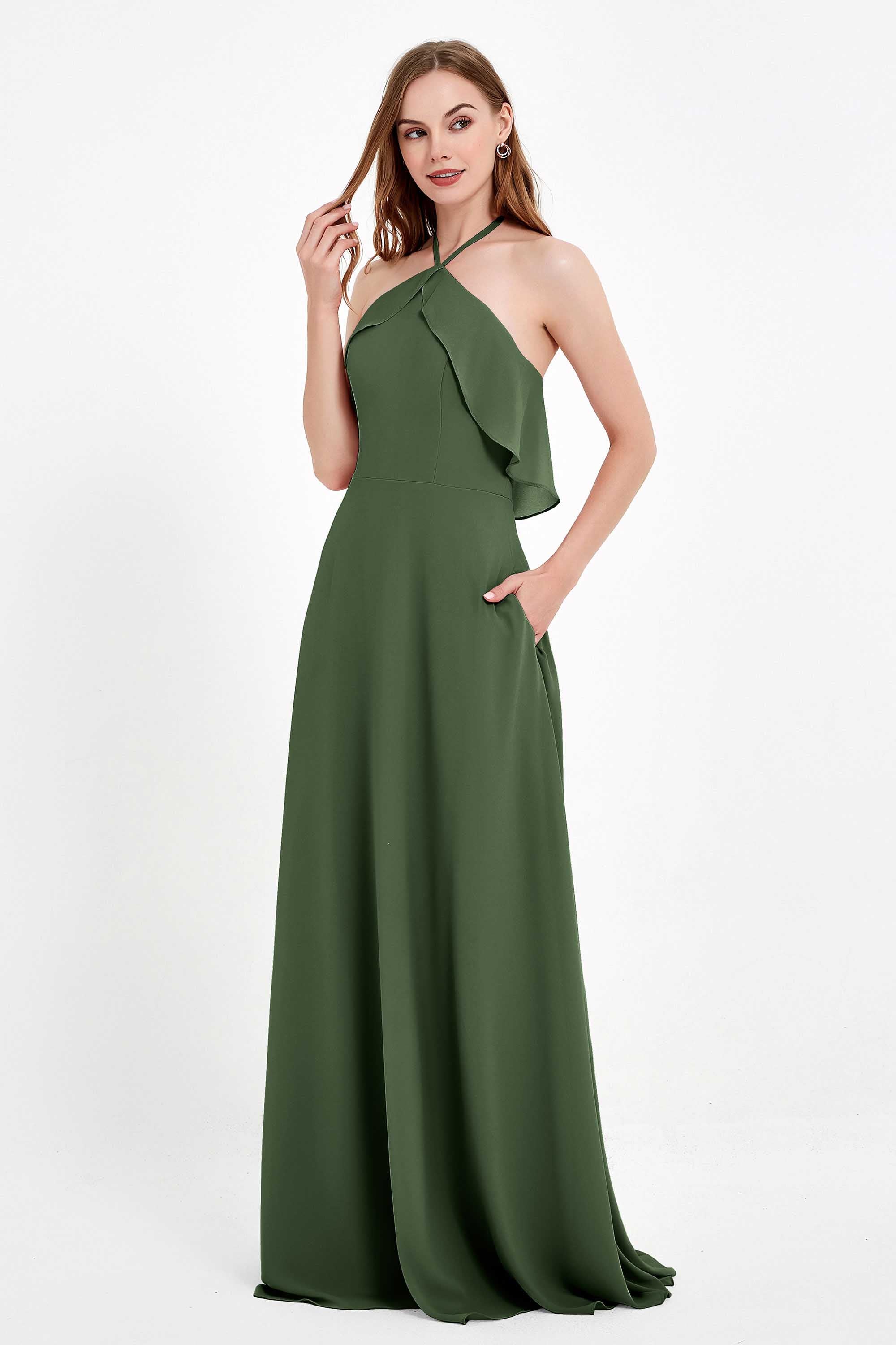 Glamour Chiffon Bridesmaid Dress A Line Sleeveless Ruffles Formal Evening Dresses Gowns