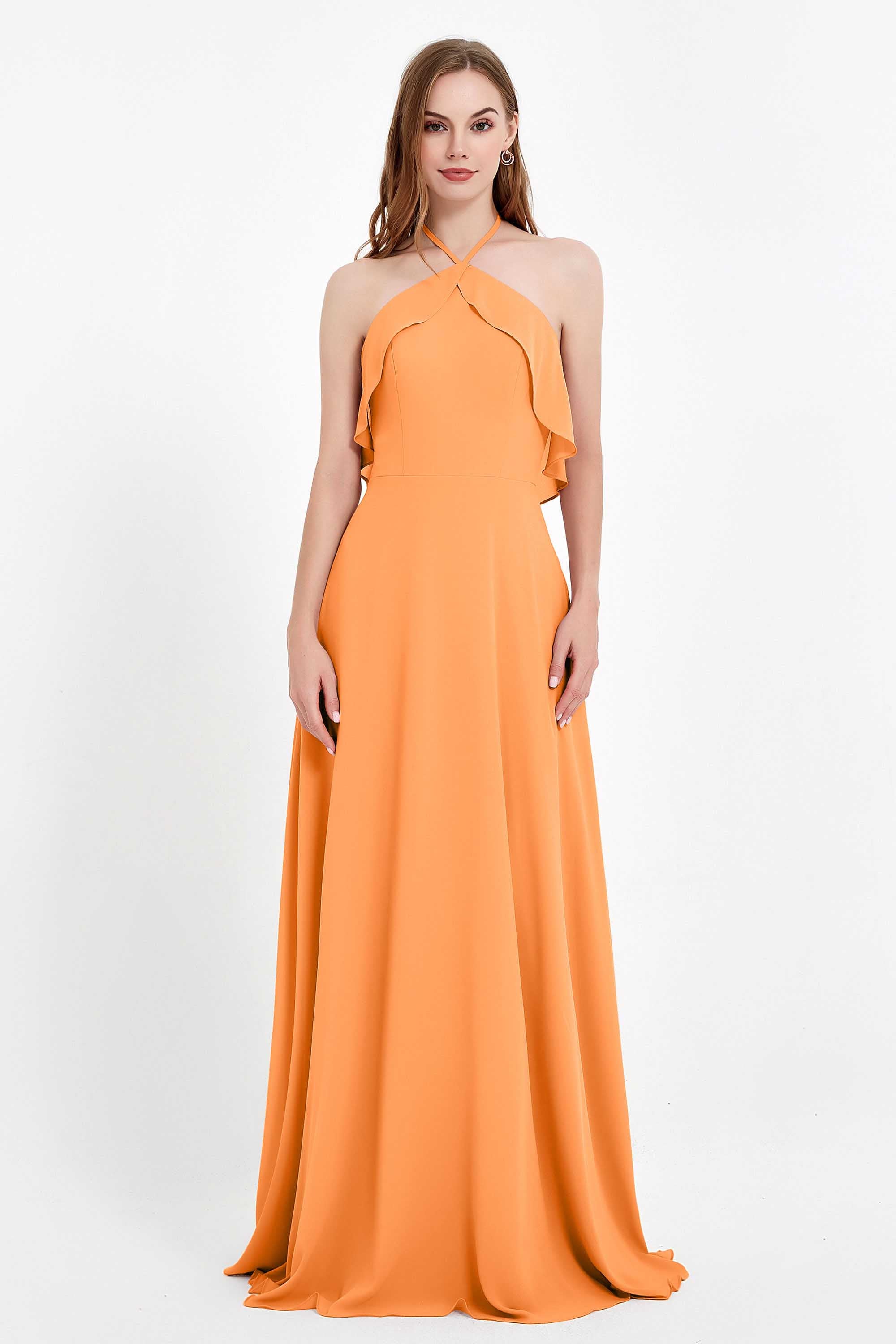 Glamour Chiffon Bridesmaid Dress A Line Sleeveless Ruffles Formal Evening Dresses Gowns