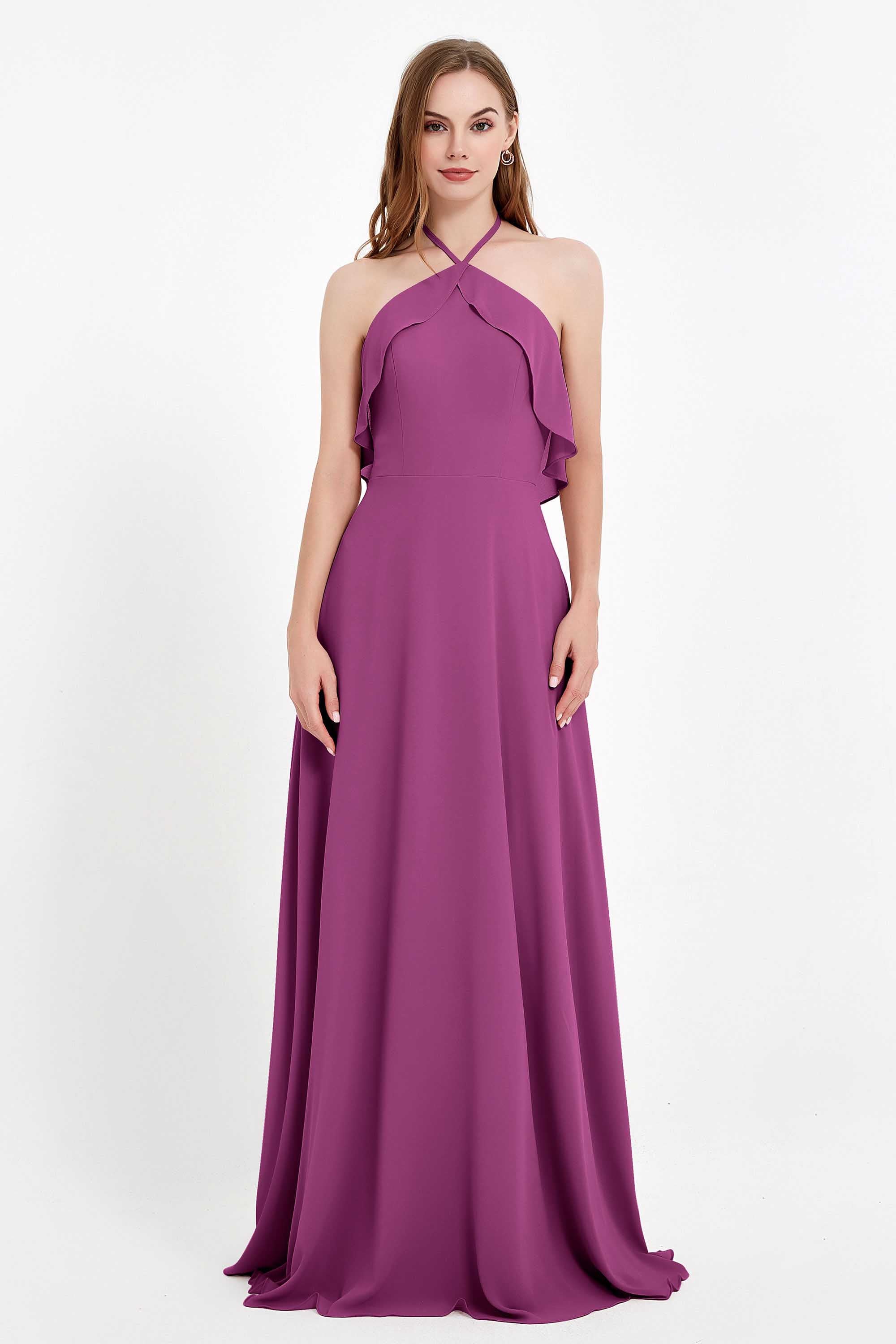 Glamour Chiffon Bridesmaid Dress A Line Sleeveless Ruffles Formal Evening Dresses Gowns