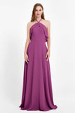 Glamour Chiffon Bridesmaid Dress A Line Sleeveless Ruffles Formal Evening Dresses Gowns