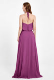 Glamour Chiffon Bridesmaid Dress A Line Sleeveless Ruffles Formal Evening Dresses Gowns