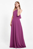 Glamour Chiffon Bridesmaid Dress A Line Sleeveless Ruffles Formal Evening Dresses Gowns