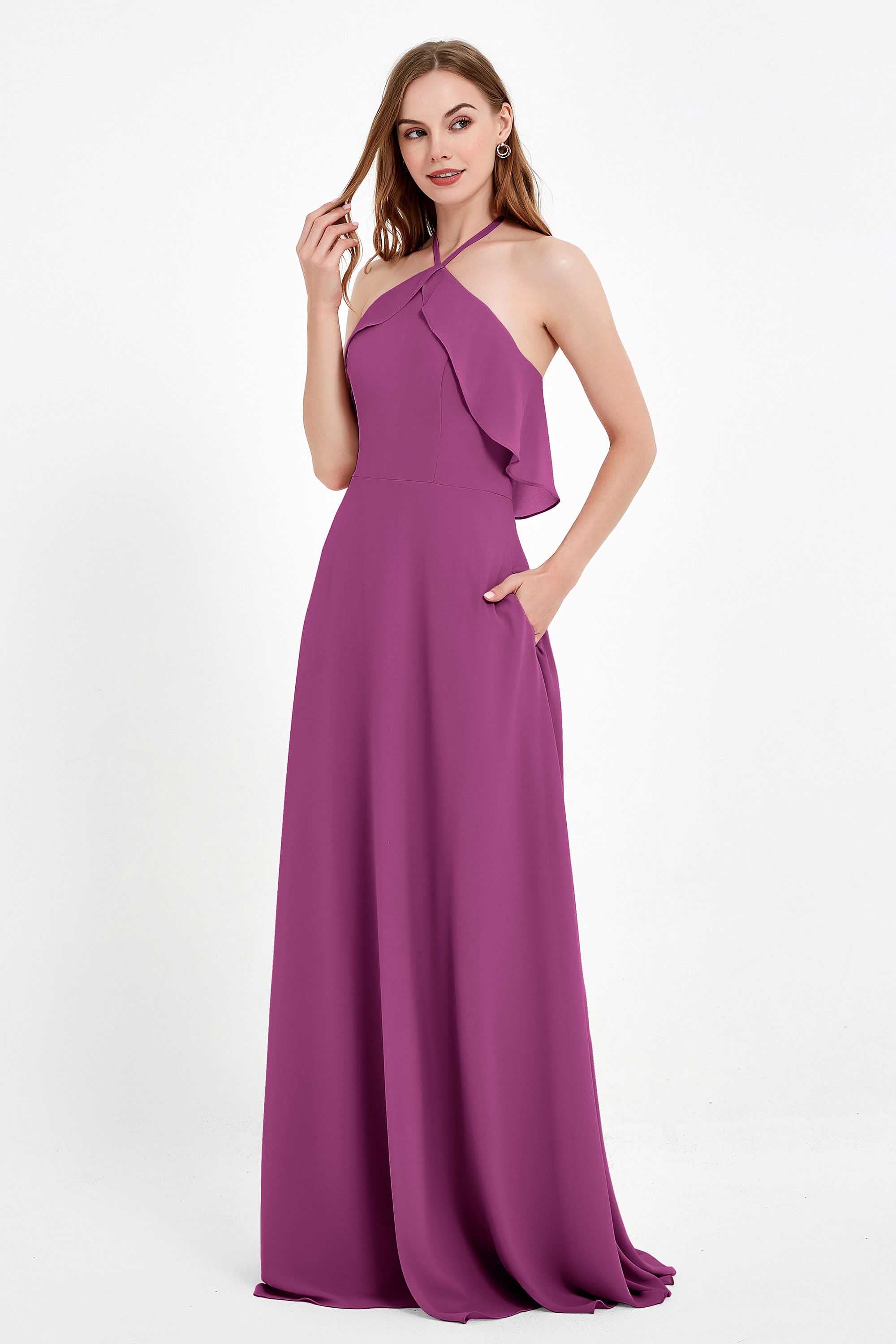 Glamour Chiffon Bridesmaid Dress A Line Sleeveless Ruffles Formal Evening Dresses Gowns