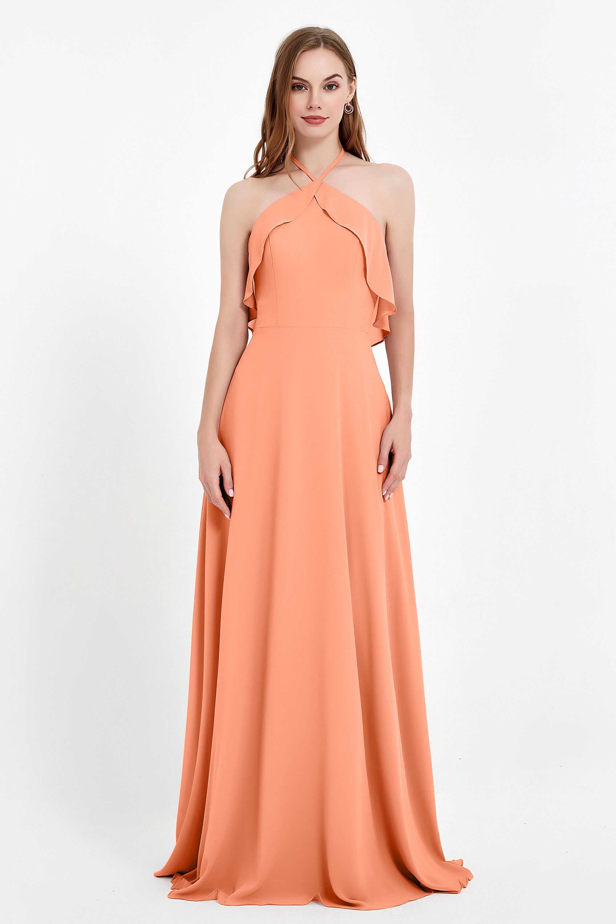Glamour Chiffon Bridesmaid Dress A Line Sleeveless Ruffles Formal Evening Dresses Gowns