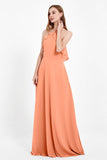 Glamour Chiffon Bridesmaid Dress A Line Sleeveless Ruffles Formal Evening Dresses Gowns
