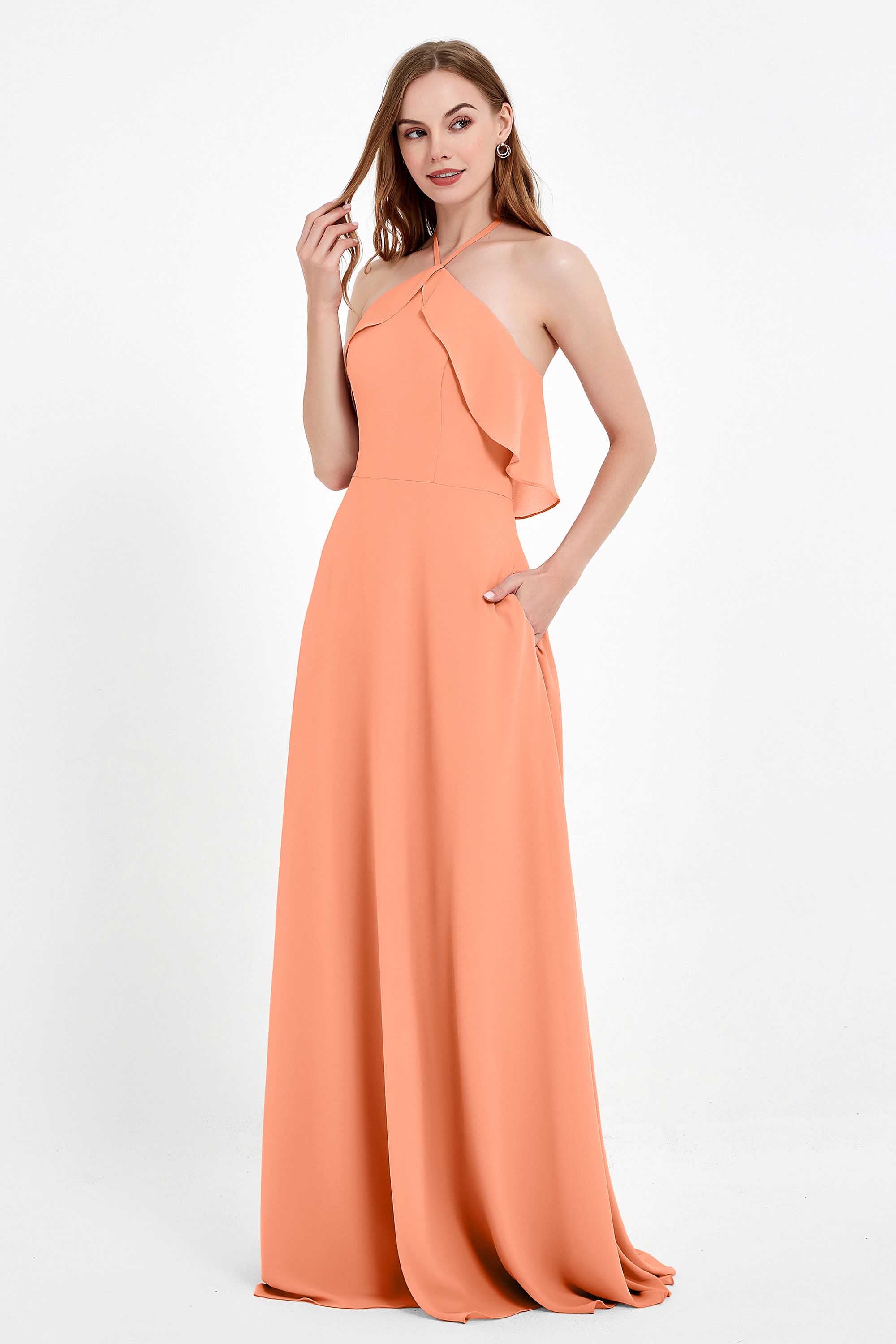 Glamour Chiffon Bridesmaid Dress A Line Sleeveless Ruffles Formal Evening Dresses Gowns