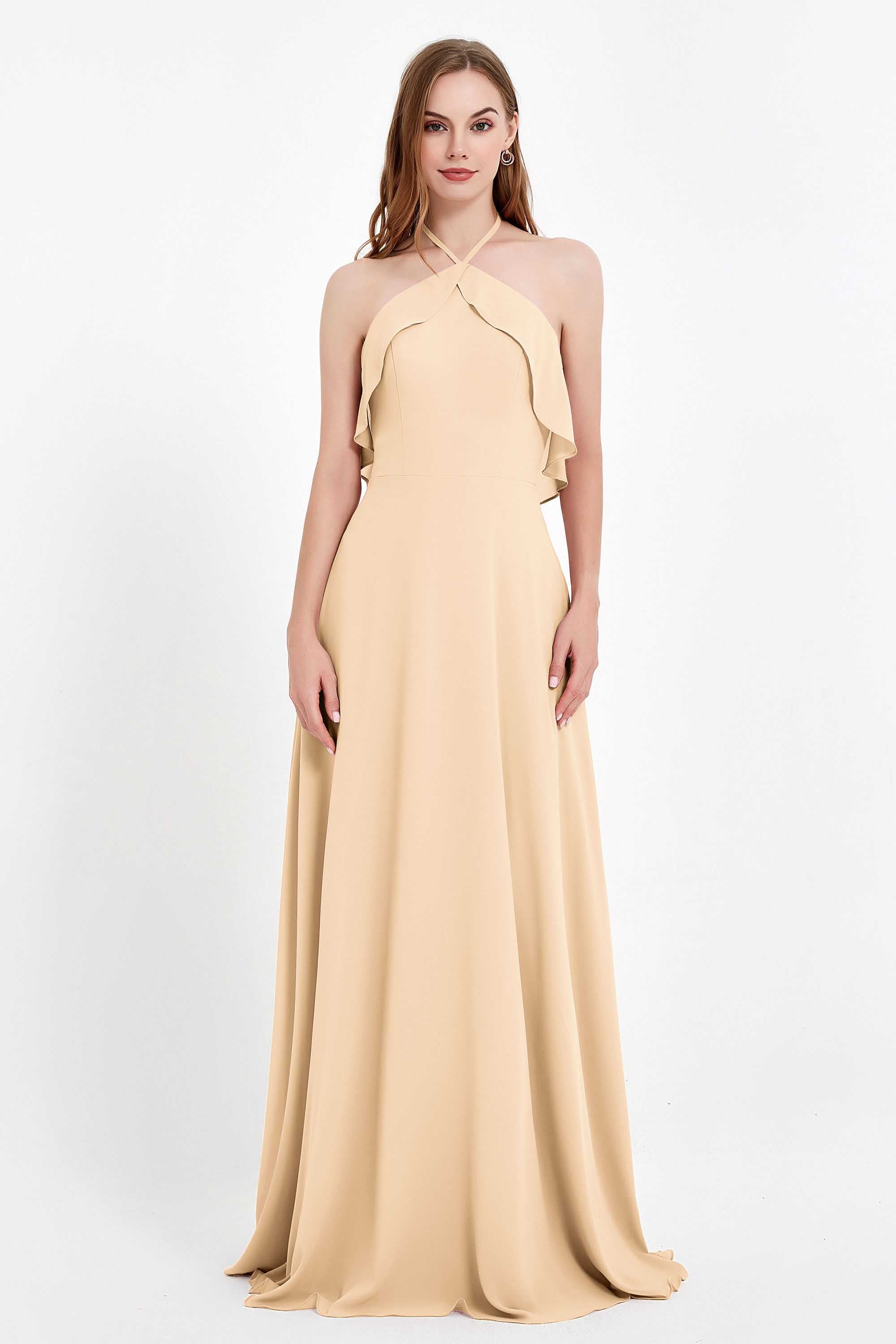 Glamour Chiffon Bridesmaid Dress A Line Sleeveless Ruffles Formal Evening Dresses Gowns