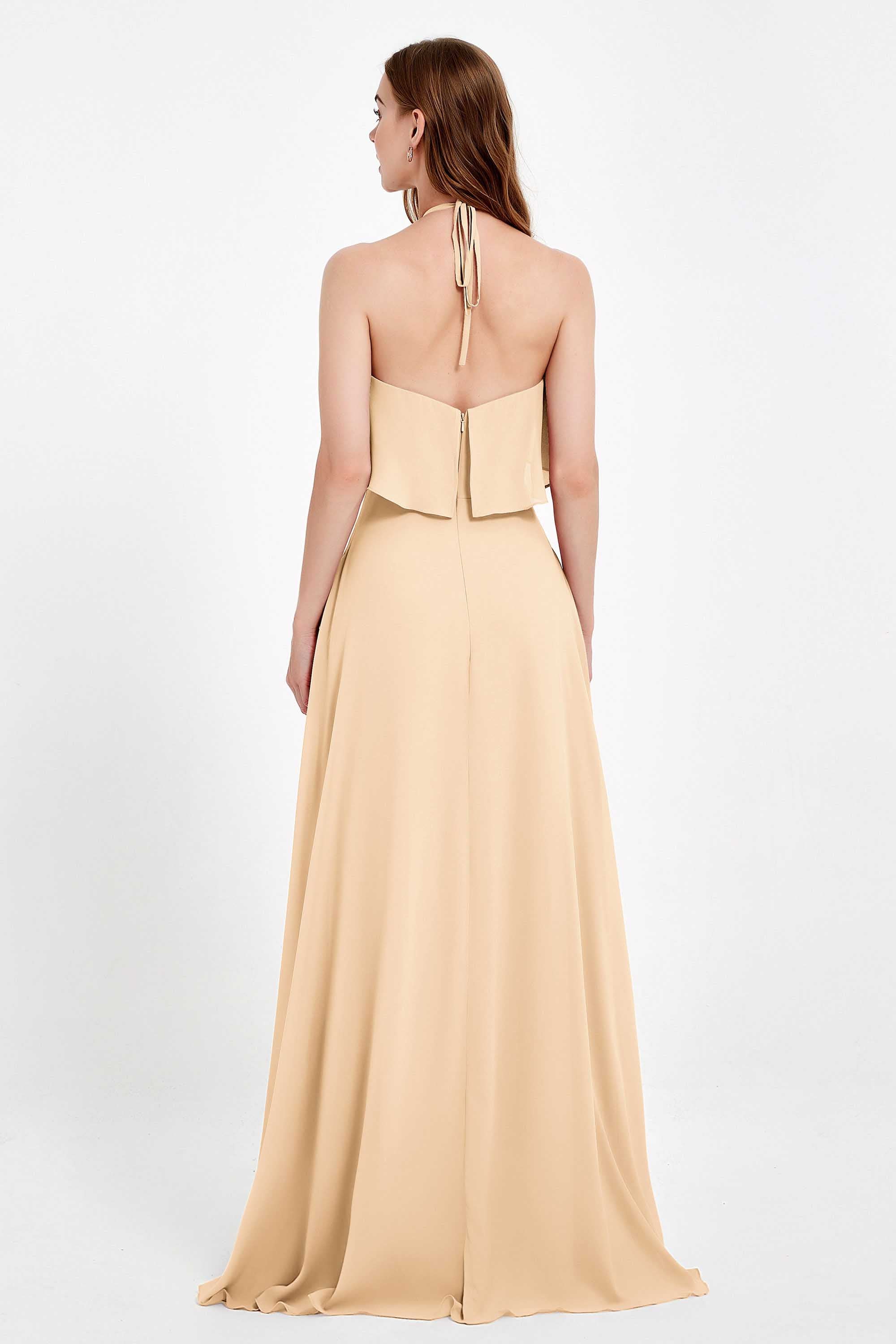 Glamour Chiffon Bridesmaid Dress A Line Sleeveless Ruffles Formal Evening Dresses Gowns