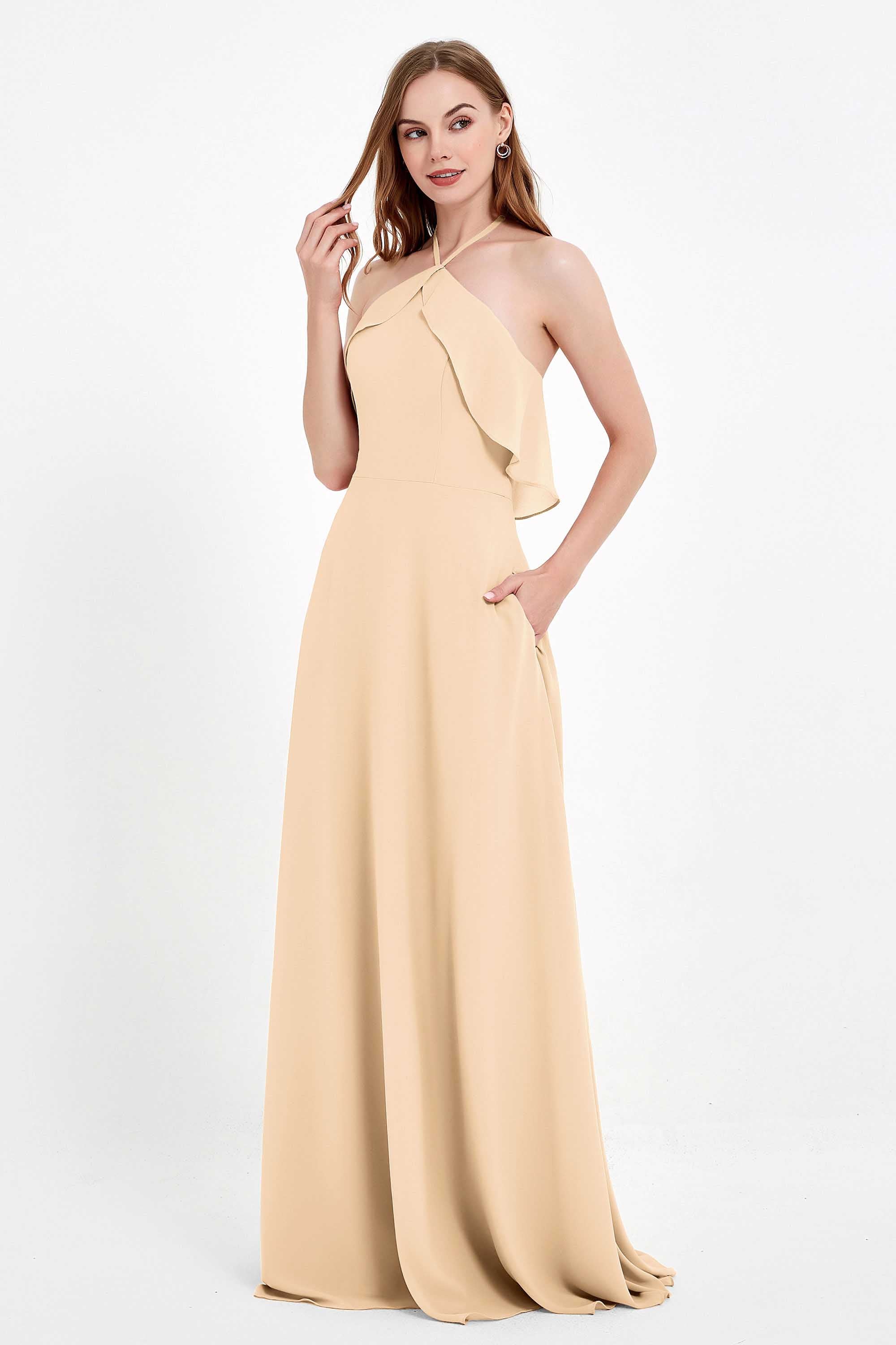 Glamour Chiffon Bridesmaid Dress A Line Sleeveless Ruffles Formal Evening Dresses Gowns