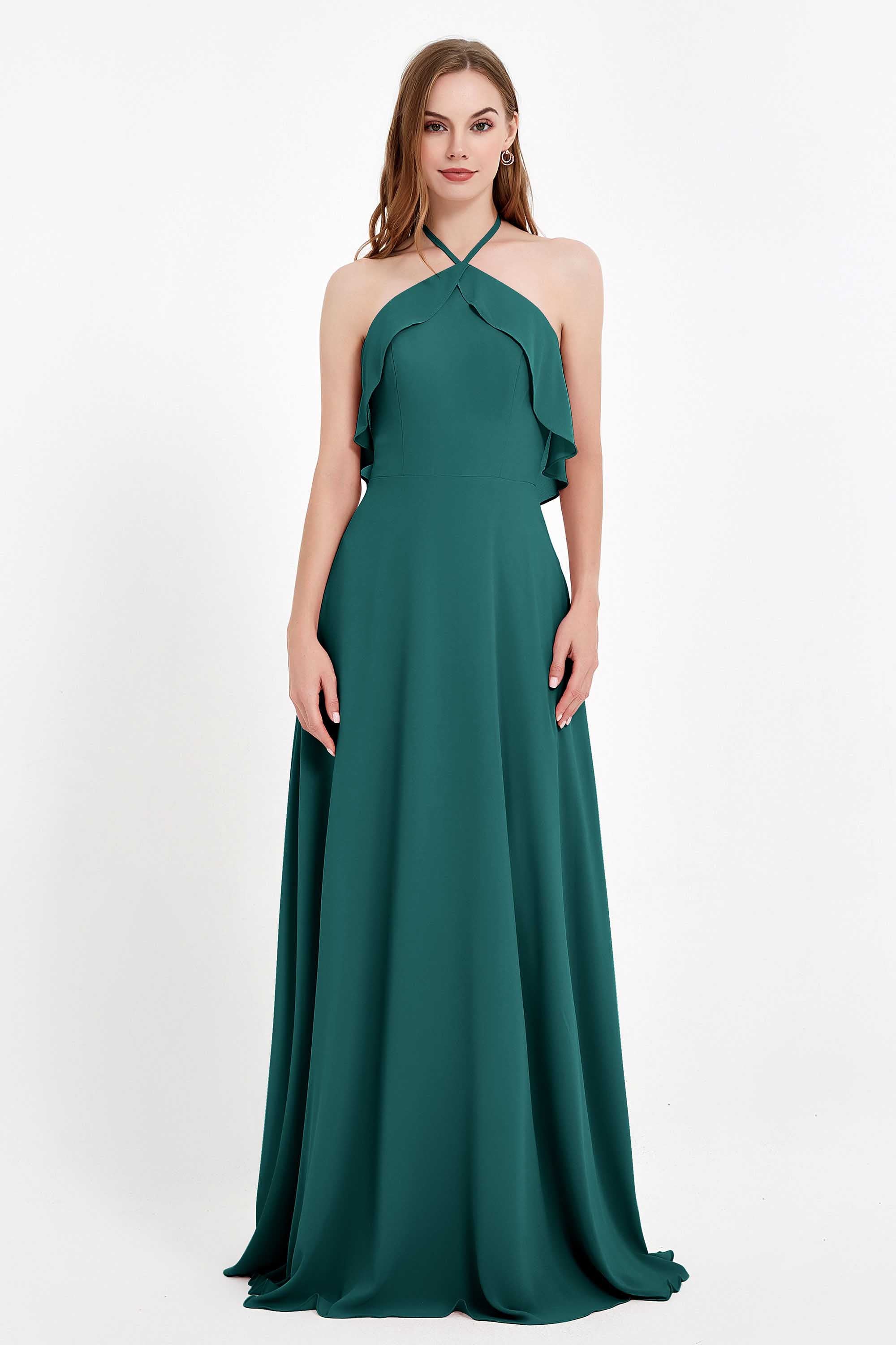 Glamour Chiffon Bridesmaid Dress A Line Sleeveless Ruffles Formal Evening Dresses Gowns