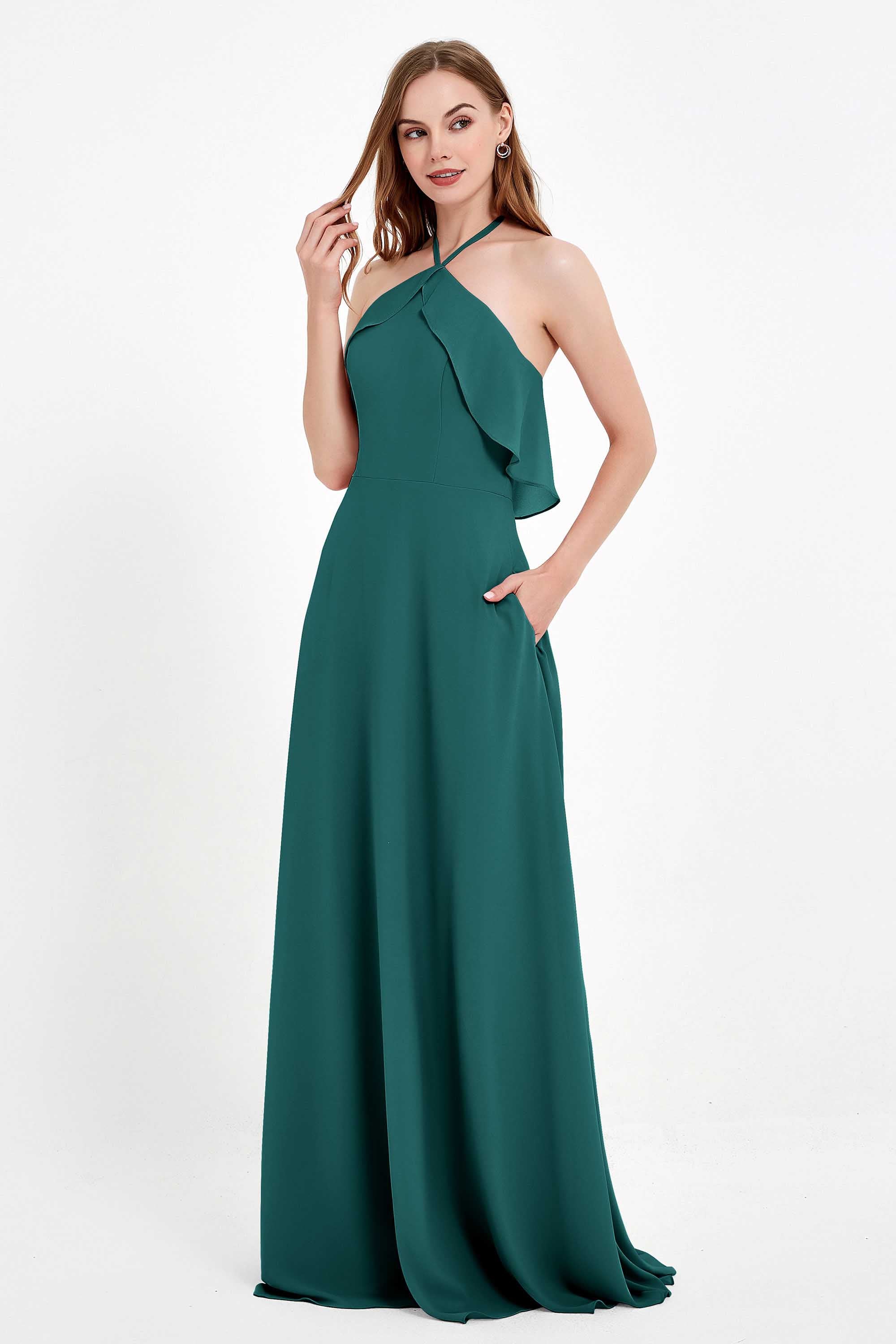 Glamour Chiffon Bridesmaid Dress A Line Sleeveless Ruffles Formal Evening Dresses Gowns