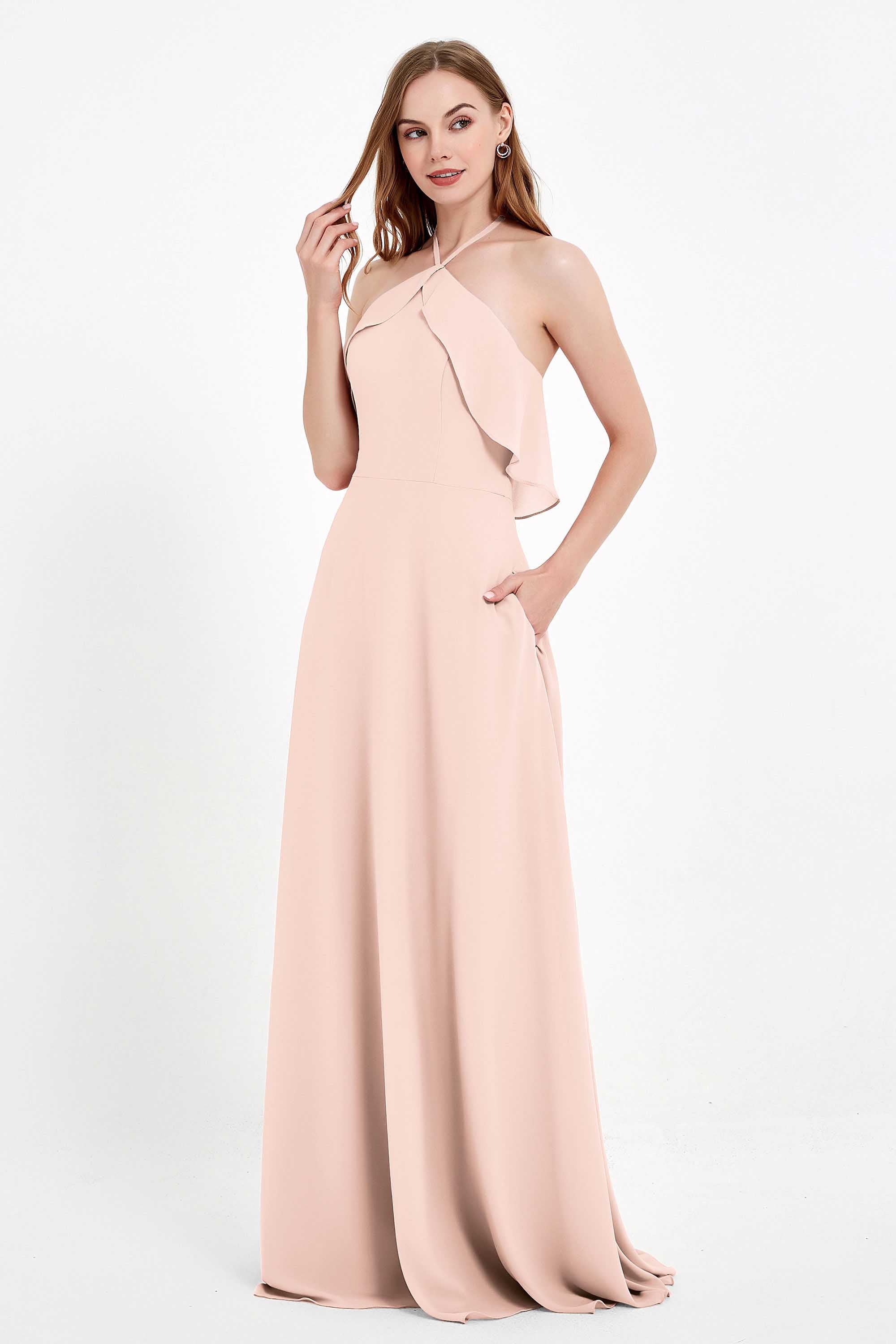 Glamour Chiffon Bridesmaid Dress A Line Sleeveless Ruffles Formal Evening Dresses Gowns