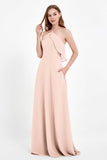 Glamour Chiffon Bridesmaid Dress A Line Sleeveless Ruffles Formal Evening Dresses Gowns