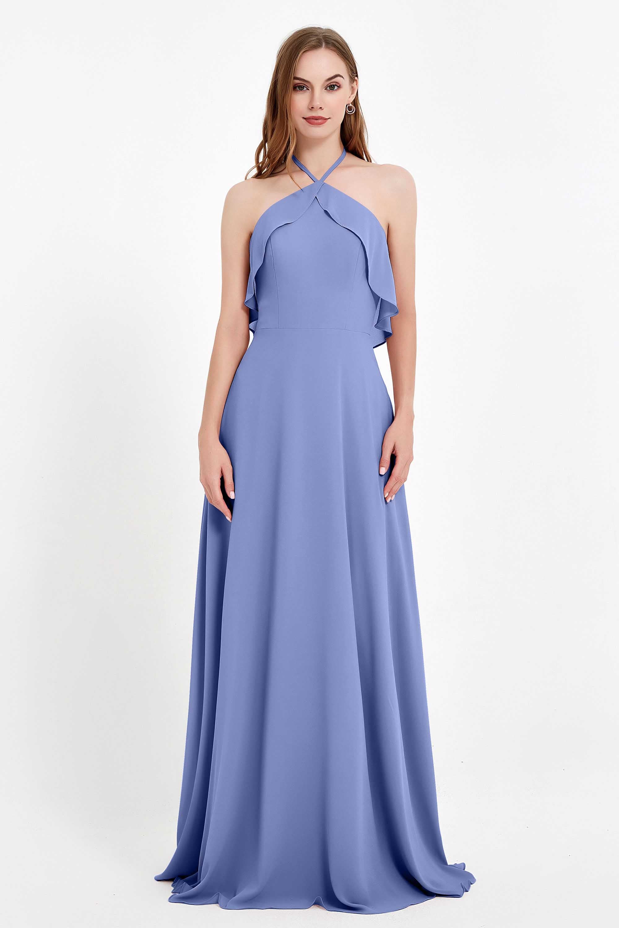 Glamour Chiffon Bridesmaid Dress A Line Sleeveless Ruffles Formal Evening Dresses Gowns