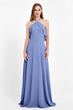 Glamour Chiffon Bridesmaid Dress A Line Sleeveless Ruffles Formal Evening Dresses Gowns